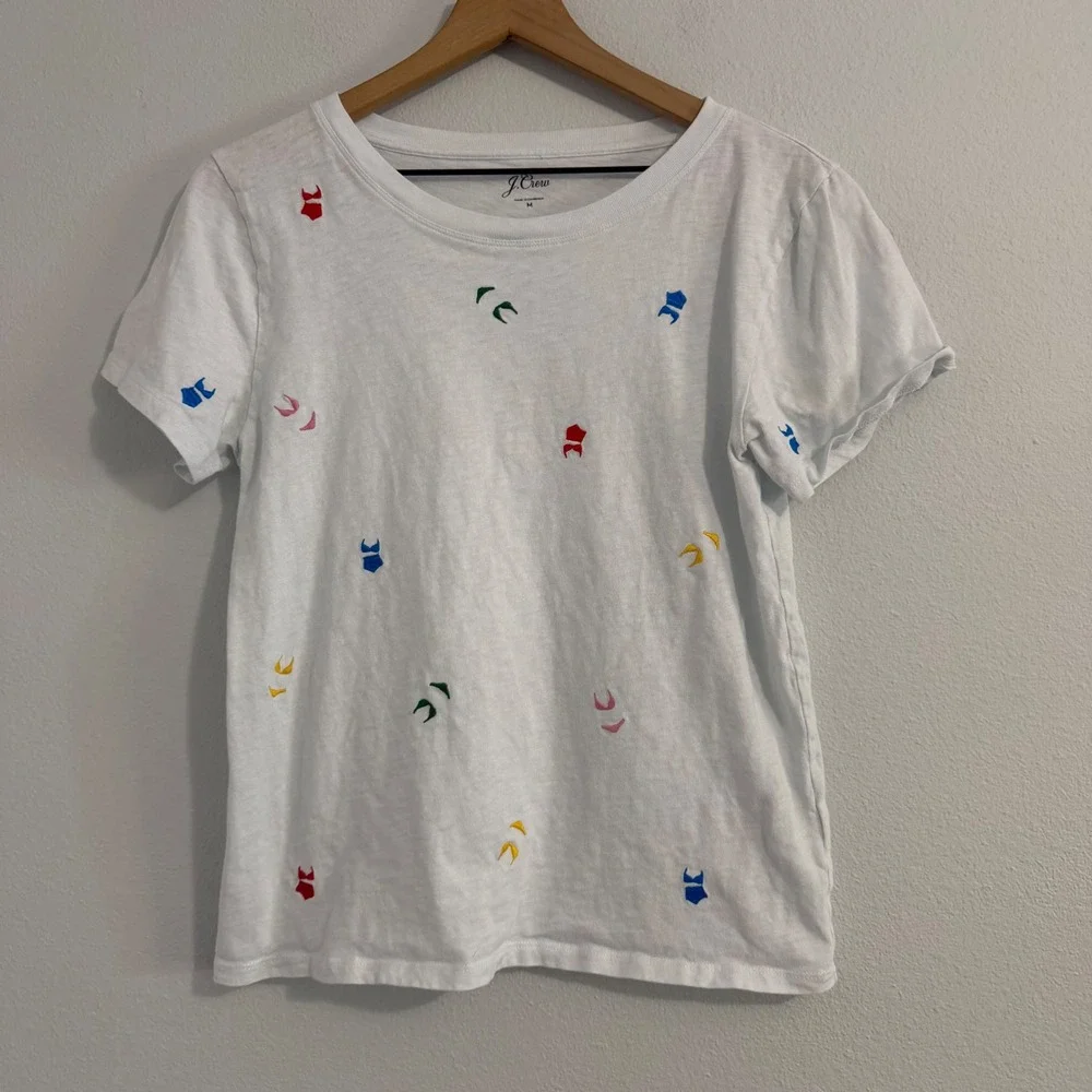 J. Crew - 100% Cotton Short Sleeve Tee‎ Embroidered Bikini Pattern